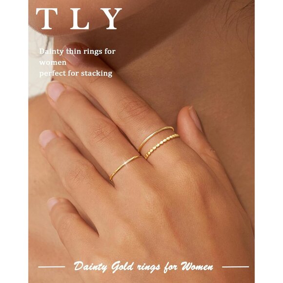 Non Tarnish Gold Stacking Rings Set for Women – Sizes 5-10, Cute & Stylish - Picture 2 of 9